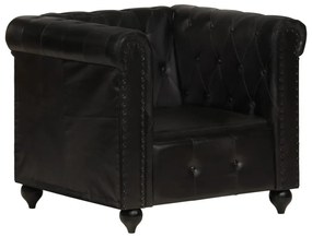 Poltrona chesterfield couro genuíno preto