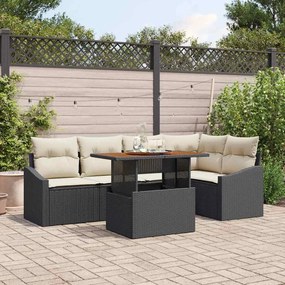 vidaXL Conjunto de Sofá Jardim 6 peças com Almofadas Pretas em Rattan Sintético