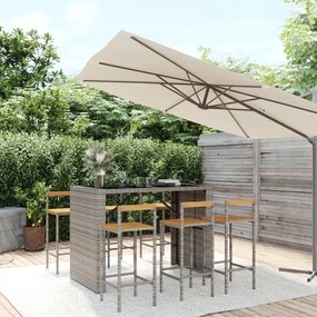vidaXL 7 pcs conjunto de bar p/ jardim vime PE/acácia maciça cinzento