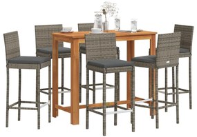 vidaXL 7 pcs conjunto de bar p/ jardim acácia maciça/vime PE cinzento