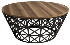 Mesa de Centro Stil Metal Ferforje – Nogueira/Preto – 90x90x38 cm