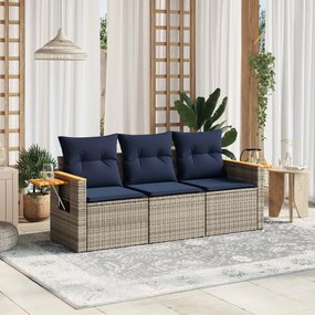 vidaXL 3 pcs conjunto sofás de jardim c/ almofadões vime PE cinzento