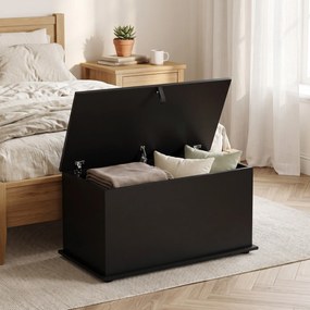 Baú de Arrumação 102L com Dobradiça de Segurança, Estilo Moderno, para Corredor, Quarto e Sala de Estar, 80x40x45 cm, Preto