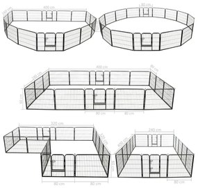Parque para cães 16 painéis aço 60x80 cm preto
