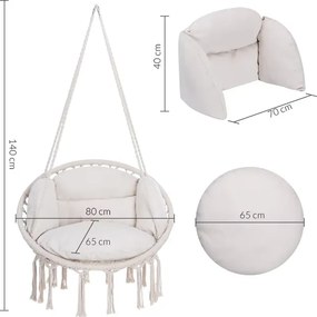 Cadeira suspensa 80x60x140cm redonda com almofadas creme