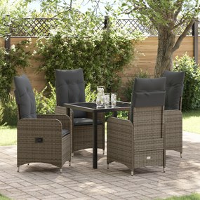 Conjunto de Jantar de Jardim com 5 Peças e Almofadas Cinza em Vime PE