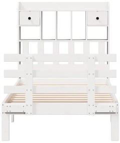 Cama com estante sem colchão 100x200 cm pinho maciço branco