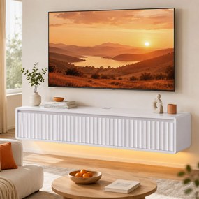 Móvel de TV Suspenso, 120 x 29,5 x 23,5 cm, Iluminação LED, Branco