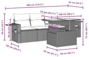 5 pcs conjunto de sofás p/ jardim com almofadões vime PE bege