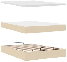 Cama Otomana com Colchão &amp; LEDs Creme 140x200 cm Tecido