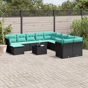 vidaXL 12 pcs conjunto de sofás de jardim com almofadões vime PE preto