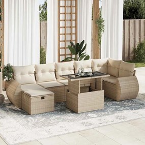 vidaXL 8 pcs conjunto de sofás p/ jardim com almofadões vime PE bege