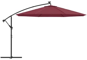 Guarda-sol de jardim cantilever com luzes LED 350 cm bordô