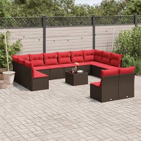 vidaXL 13 pcs conjunto sofás p/ jardim c/ almofadões vime PE castanho