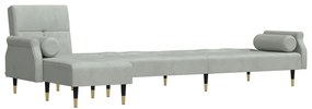 Sofá-cama em forma de L 271x140x70 cm veludo cinzento-claro