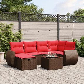 vidaXL 7 pcs conjunto de sofás jardim c/ almofadões vime PE castanho