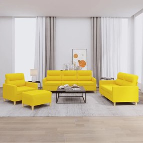 4 pcs conjunto de sofás com almofadões tecido amarelo-claro