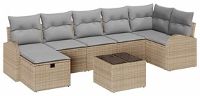 Conjunto de Sofá de Jardim de 8 Peças com Almofadas Bege Vime Poliéste