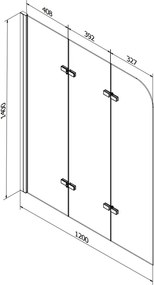 Mexen Vega banheira retangular 150 x 70 cm com revestimento e paravento de 3 painéis 120 cm, transparente, cromado