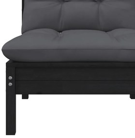 Sofá de jardim 2 lugares com almofadões pinho maciço preto