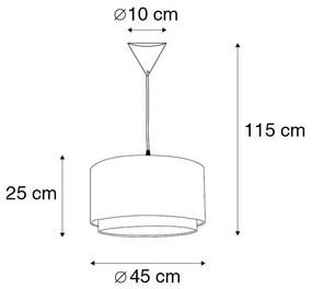 Candeeiro suspenso moderno com abajur preto/branco 45/25 - Duo Moderno