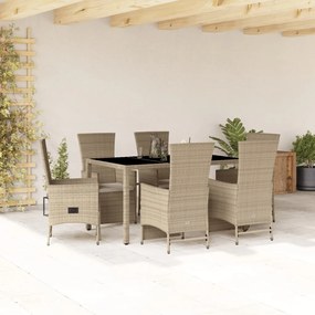 vidaXL 7 pcs conjunto de jantar p/ jardim com almofadões vime PE bege