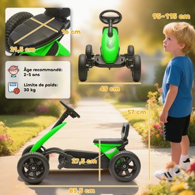 Kart a pedais para crianças, karting infantil para idades entre os 2 e os 5 anos com rodas silenciosas em EVA, com marcha à frente e à ré, verde