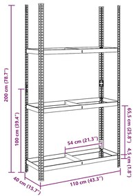 Prateleira para pneus de 3 camadas prateado 110x40x200 cm aço