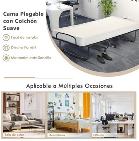 Cama dobrável com colchão de espuma viscoelástica Estrutura metálica 4 rodas Cama individual portátil