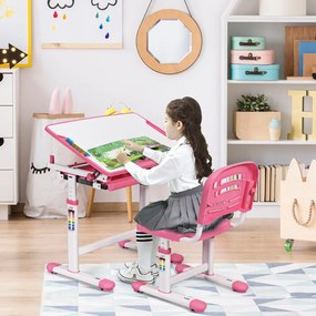 Secretária infantil com cadeira de leitura para crianças com altura ajustável e ângulo e gaveta 66 x 47 x (54 - 76) cm Rosa