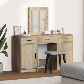 Conjunto de Mesa de Maquiagem 3 Peças com LED em Carvalho Sonoma e Mad