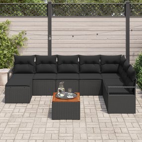 Conjunto de Sofá de Jardim de 9 Peças com Almofadas Preto Rattan Sinté