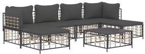 7 pcs conjunto lounge de jardim c/ almofadões vime PE antracite