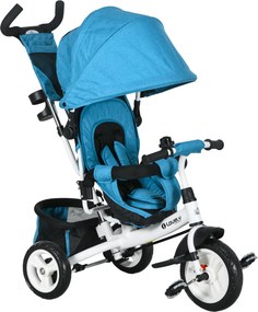 HOMCOM Triciclo infantil, bicicleta infantil, cesto traseiro, suporte para copo, toldo, metal, Azul | Aosom Portugal