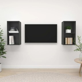 vidaXL Armários de parede para TV 2 pcs derivados de madeira cinzento