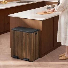 Caixote do lixo 59 x 36,5 x 65,2 cm com 2 compartimentos e 15 sacos de lixo Softclose em castanho