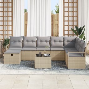 Conjunto de Sofá de Jardim vidaXL 9 Peças com Almofadas Bege Polyratta