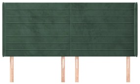 Cabeceira cama c/ abas veludo 203x16x118/128 cm verde-escuro