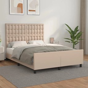 vidaXL Estrutura cama cabeceira 140x200 cm couro artificial cappuccino