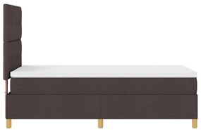 Cama Box Spring com Colchão &amp; LED Castanho Escuro 80x200 cm Tecido