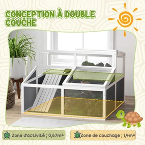 Recinto para pequenos animais com 2 compartimentos, teto em policarbonato, 3 portas e rampa – 115 x 115 x 82 cm – cinzento