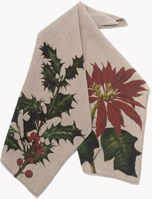 Panos de cozinha em linho Holly & Poinsettia, conjunto de 2