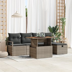 Conjunto de Sofá de Jardim vidaXL de 6 Peças com Almofadas Cinza Ratta