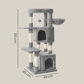 Arranhador para gatos 49 x 45 x 120 cm com plataforma grande cinzento claro