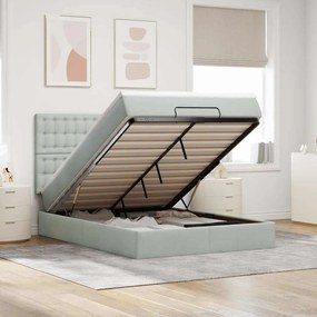 Estrutura cama otomana colchões 140x200cm veludo cinzento claro