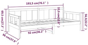 Sofá-cama 90x190 cm madeira de pinho maciça cinzento