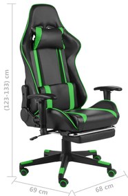 Cadeira de gaming giratória com apoio de pés PVC verde