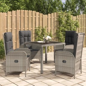 vidaXL 5 pcs conjunto de jantar p/ jardim c/ almofadões vime PE cinza