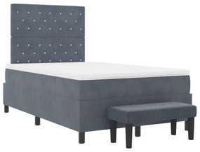 Cama Box Spring com Colchão e Banco Cinza Escuro 120x200 cm Veludo