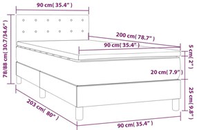 Cama box spring c/ colchão e LED 90x200 cm tecido azul